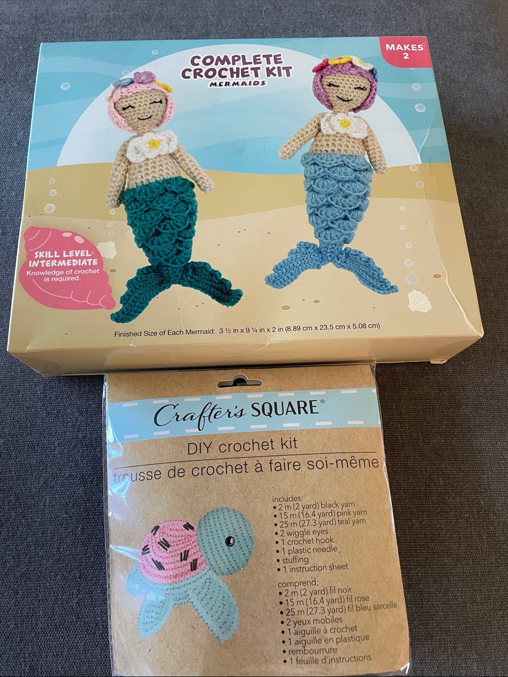 Complete crochet kit mermaids and a turtle